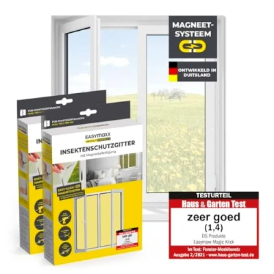 Afbeelding van EASYmaxx Insect Protect Vliegengaas voor ramen met magnetische bevestiging, op maat te snijden muggennet, insectenbescherming tot 110 x 130 cm, eenvoudige montage, 2 stuks