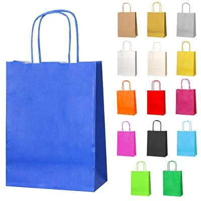 Afbeelding van Thepaperbagstore 10 Kleine Papieren Zakjes Voor Feestjes, Zoetwaren En Geschenken Met Gedraaide Handvatten Blauw 180x220x80mm