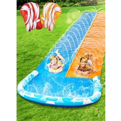 Afbeelding van JOYIN 685 cm glijbaan en 2 bodyboards, gazon, waterglijbanen, zomer, waterspeelgoed met ingebouwde sproeier voor achtertuin, buiten, waterplezier kinderen, volwassenen