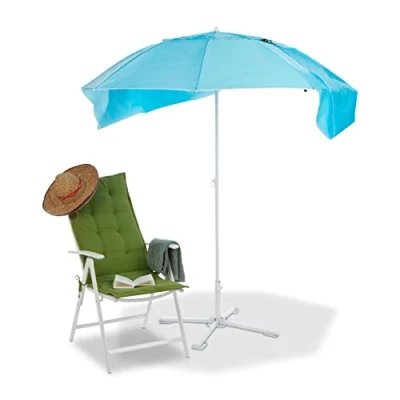 Afbeelding van Relaxdays parasol strandtent, strandparasol met draagtas, tent als zonnebescherming blauw