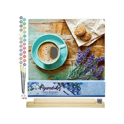 Afbeelding van Figured&#039;Art Schilderen op Nummer Volwassenen canvas Koffiepauze Handwerk acrylverf Kit DIY Compleet 40x50cm met houten lijst
