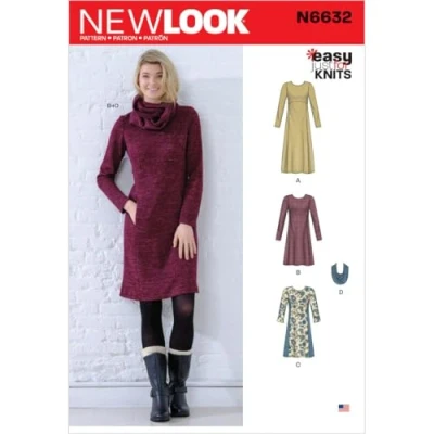 Afbeelding van New look naaipatroon N6632 Misses&#039; Knit Empire Jurken, Papier, Wit, diverse