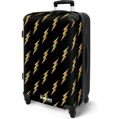 Afbeelding van NoBoringSuitcases.com® Koffer groot Rolkoffer lichtgewicht Zwart met kleurrijke bliksem Reiskoffer 4 wielen Grote trolley XL 20 kg bagage