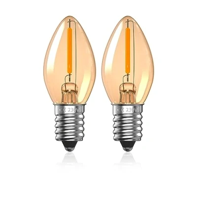 Afbeelding van Luxvista Ledlampen, E14, 0,5 W, nachtlampje, C7, led lamp, zout, 2200 K, barnsteen, warmwit, Edison vintage, kleine schroeven, SES, mini kaars, 2 stuks