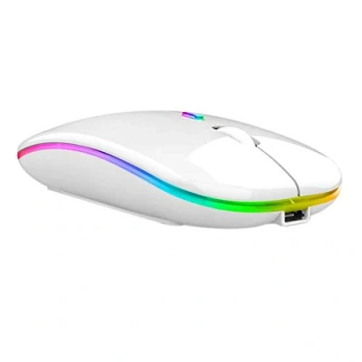 Afbeelding van draadloze muis oplaadbare, voor laptop, met led, slanke 1600 dpi, stille USB ontvanger, 2,4 G pc, Mac kantoorwerk (wit)