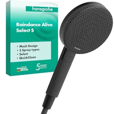 Afbeelding van hansgrohe Raindance Alive Select S Douchekop, handdouche met 3 straalsoorten (incl. PowderRain), ronde douchekop (125 mm), antikalkfunctie, matzwart, 24500670
