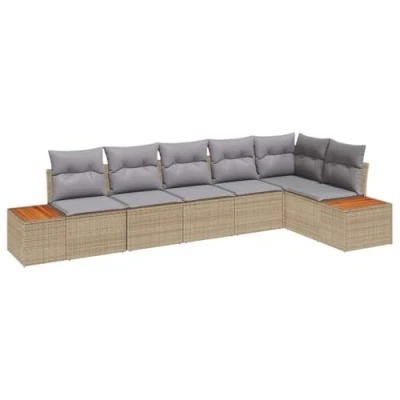 Afbeelding van vidaXL 6 delige Tuinsofa Set met Kussens Beige Poly Rattan Acacia