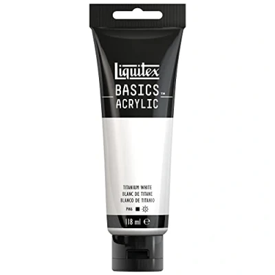 Afbeelding van Liquitex Basics 8870032 Monopigmenteerde acrylverf, kunstenaarspigmenten, lichtecht, gemiddelde viscositeit, achivkwaliteit, zijdeglanzende afwerking, 118ml Titanium White