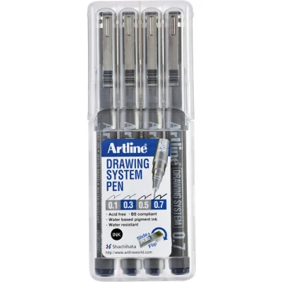 Afbeelding van Fineliner Artline technisch etui met 0.1 0.3 0.5 0.7mm zwart