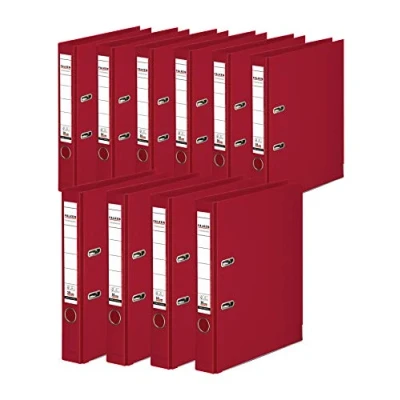 Afbeelding van Origineel Falken 10 stuks Chromocolor Premium Ordners. Made in Germany. kunststof kaft buiten en binnen 5 cm smal DIN A4 bordeaux ringband map briefomslag kantooromslag