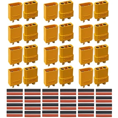 Afbeelding van QitinDasen 12 paar Premium XT 90 mannelijke vrouwelijke batterijaansluitingen, hoge stroom gouden stekker, contactstekker, ronde bus, met krimpkous