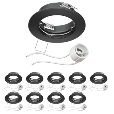 Afbeelding van ledscom.de 10 stuks Plafond inbouwframe FERE zwart mat (LED/Halogeen/GU10/MR16/PAR16/50mm) incl. GU10 fitting