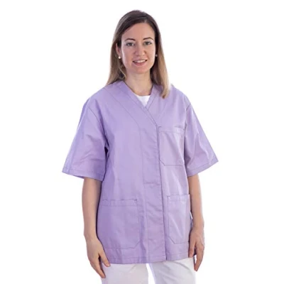 Afbeelding van Gima Kaszak van katoen en polyester, ziekenhuisuniform, lavendel, V hals, halve mouwen, 5 knopen, voor dames, maat XS, artsen, dierenartsen, verpleegsters gezondheidswerkers