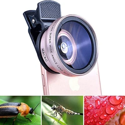 Afbeelding van 2 in 1 Clip on Lens Kit,0.45XSuper Groothoek &amp; 12.5XMacro Telefoon Camera,Mobiele Camera Kit,voor iPhone 8 7 6s 6 Plus 5s Samsung Android Meest Smartphones(Rosé Goud)