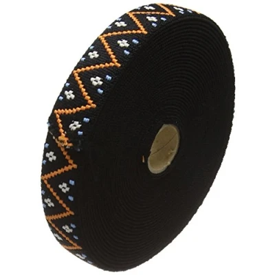 Afbeelding van PRYM &quot;zwart met zick zack design oranje patroon&quot; kleur elastisch mengweefsel, polyester, meerkleurig, 25 mm/1, 7 m