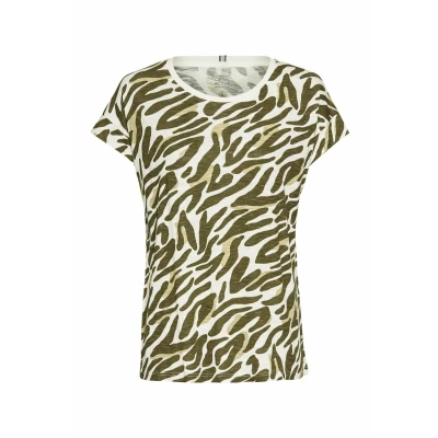 Afbeelding van camel active T Shirt met camouflage all over print Maat womenswear M Olijf Beige