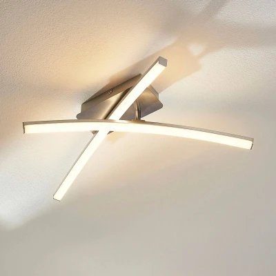 Afbeelding van Lindby LED plafondlamp met dimmer 2 lichts metaal, acryl H: 10 cm chroom, wit gesatineerd Inclusief lichtbronnen