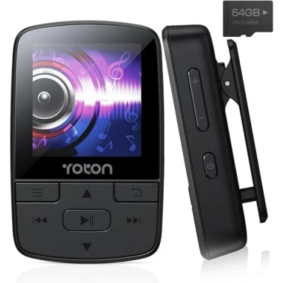 Afbeelding van YOTON MP3 Speler Bluetooth 5.2 met Clip, Player hifi, verliesvrij geluid, ingebouwde HD luidspreker, FM radio, stopwatch, ondersteunt tot 128 GB SD kaart