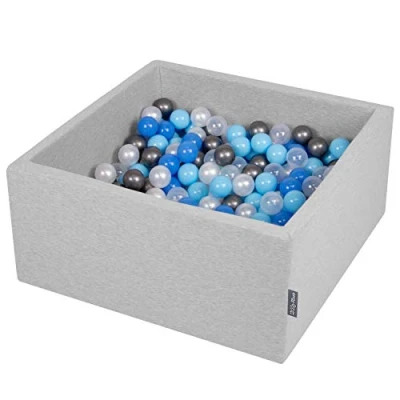 Afbeelding van KiddyMoon Schuim Ballenbak Voor Kinderen Met Ballen Ø 7 Cm Gemaakt In EU, Lichtgrijs:Parel Blauw Babyblue Transparant Zilver,90X40cm/200