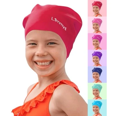 Afbeelding van Limmys Badmuts Lang Haar voor Kinderen 100% Siliconen Kinderbadmuts Jongens/Meisjes met Haar, Vlechten, Dreadlocks Rekbare en Comfortabele (Rood)