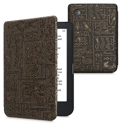 Afbeelding van kwmobile E reader hoesje geschikt voor Kobo Clara 2E hoes flip case met magnetische sluiting Ereader cover Hiërogliefen design in goud / zwart