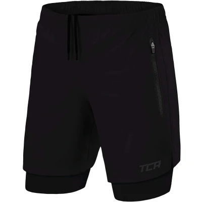 Afbeelding van TCA Mannen Ultra 2 in 1 Hardloop Gym Shorts met Ritszakje Zwart (2x ritszakken), XL