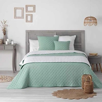 Afbeelding van douceur d&#039;intérieur, Gewatteerde bedloper (80 x 180 cm) Mellow Chic Mint/Wit, microvezel tweekleurig