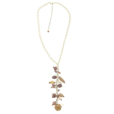 Afbeelding van Behave Dames ketting goud kleur hanger met bruine kralen 41 cm
