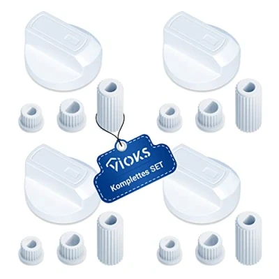 Afbeelding van VIOKS SET 4x draaiknop fornuis wit Ø38mm schakelaar universeel met adapters knoppen &amp; voor oven fornuis/elektrisch reserveonderdelen