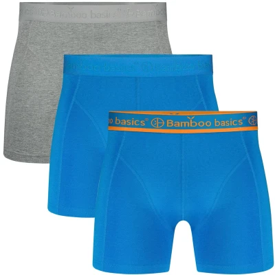 Afbeelding van Comfortabel &amp; Zijdezacht Bamboo Basics Boxershorts Rico (3 pack) Grey Melange, Lichtblauw Ton Sur met Oranje in band M