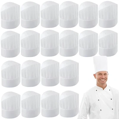 Afbeelding van 20 stuks wegwerp chef hoed, verstelbare keuken, koken, koksmuts, niet geweven, verstelbaar, stuks, cm, hoge kokshoed voor thuis, restaurant, catering, kookfeest (wit), wit, 29