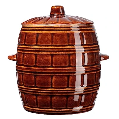 Afbeelding van KADAX steengoedpan, keramische pot met zijgrepen en deksel, vaatwasmachinebestendige handgemaakte fermentatiepot van keramiek, inlegpan voor komkommers (8 liter)