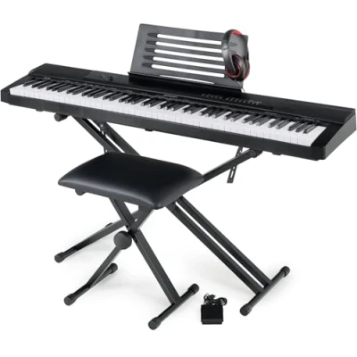 Afbeelding van McGrey SK 88 elektrisch toetsenbord super kit Instapkeyboard in podiumpianolook met toetsen 146 geluiden inclusief sustainpedaal, keyboardstandaard, kruk en hoofdtelefoon Zwart
