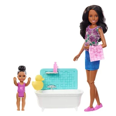 Afbeelding van Barbie FXH06 Babysitters Speelset Met Badkuip, Babysit Skipper Kleine Peuterpop Knop Om Armen Te Bewegen, Veelkleurig