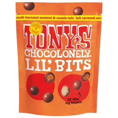 Afbeelding van Chocolade Tony&#039;s Chocolonely Lil&#039;Bits melk karamel zeezout biscuit 120 gram