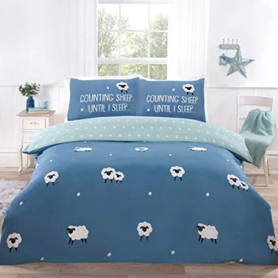 Afbeelding van Dekbedovertrek Counting Sheep Blauw Microvezel Eenpersoons 135x200cm 1st. 50x75cm Kussensloop