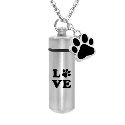 Afbeelding van Fako Bijoux® Ketting Ashanger / Assieraad Koker Met Pootje LOVE Zilverkleurig