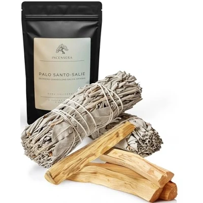 Afbeelding van Palo Santo en Witte Salie Smudge Set 2x Bundels &amp; 4x Hout Natuurlijk Reinigingsritueel voor Huis, Geest Aura Aromatherapie