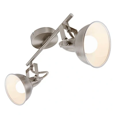 Afbeelding van Briloner Leuchten 2049 022 A++ tot E, plafondlamp met 2 draaiende en draaibare spots in retro/vintage design, 40 W, metaal, E14, satijnwit, 30,4 x 10 18,1 cm