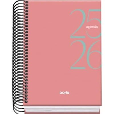 Afbeelding van Dohe Schoolagenda 2025 2026 Dag per Pagina, Formaat A6 (12x17 cm), Spaans en Engels, September tot Juni, Spiraalbinding, Harde Kaft SYSTEM Roze