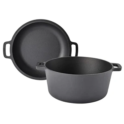 Afbeelding van TAINO Gietijzeren pan met pannendeksel, 6 liter, Dutch oven, multifunctionele kookpan van gietijzer, fornuis, kampvuur, grill