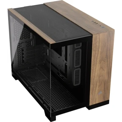 Afbeelding van CORSAIR 2500X Kleine Toren mATX PC Behuizing met Twee Kamers Panoramisch Gehard Glas Omgekeerd Aansluiting Moederbord Compatibel Geen Fans Inbegrepen Zwart/Walnoothout