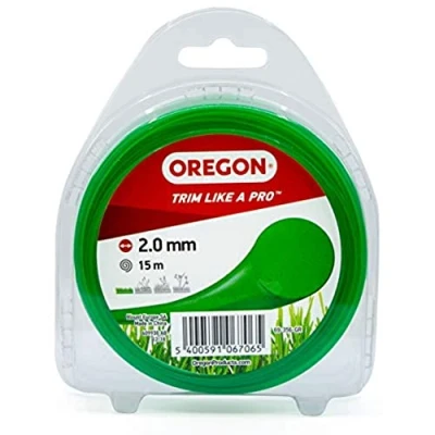 Afbeelding van Oregon String trimmerlijn, vervangende nylon grastrimmerdraad voor grastrimmers en bosmaaiers, doe het zelf tuinieren, universele pasvorm, alle doeleinden, rond koord, spoel van 2 mm x 15 m, groen