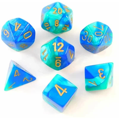 Afbeelding van Chessex Gemini Blue Teal/gold Polydice Dobbelsteen Set (7 stuks)