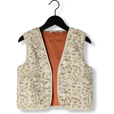 Afbeelding van Moodstreet gebreid gilet Vajén met panterprint ecru/lichtbruin