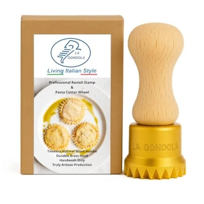 Afbeelding van LA GONDOLA Ronde Ravioli Stempel 50 versierd met hout en messing