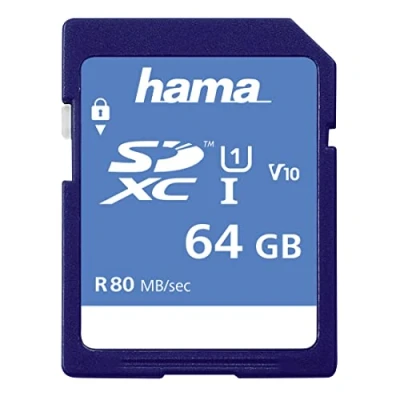 Afbeelding van Hama Geheugenkaart SDHC 64 GB (SD 3.01 standaard, 90 MB/s, klasse 10, gegevensbeveiliging dankzij mechanische schrijfbeveiliging, tekstveld)