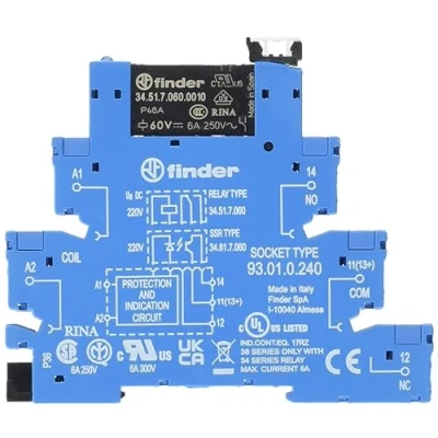 Afbeelding van Finder interfacerelais voet relais schroefaansluiting 6 2 mm 1 wisselcontact 6a 250vac spoel 220 240 vac dc contact agni 38 51 0 0060