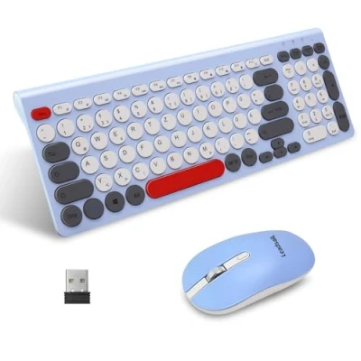 Afbeelding van LeadsaiL, Draadloze toetsenbord muisset, ergonomische muis en toetsenbord, draadloos pc muis, Duitse QWERTZ lay out, stille muisknoppen, MacOS PC, laptop, gekleurd