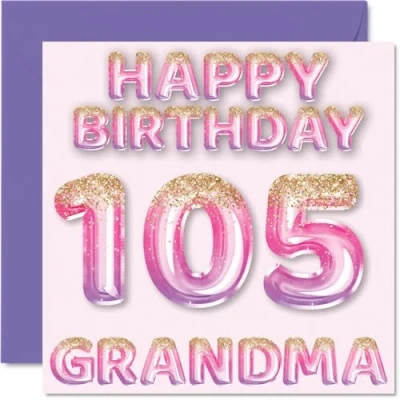 Afbeelding van 105e verjaardagskaart voor oma roze en paarse glitterballonnen gelukkige verjaardagskaarten 105 jarige van kleinzoon kleindochter, 145 mm x cadeau